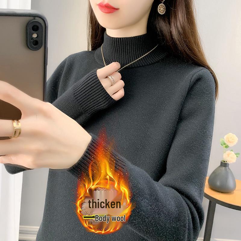 2025 Women's Velvet Knit Half-Turtleneck Sweater: Cozy Winter Base Layer Top