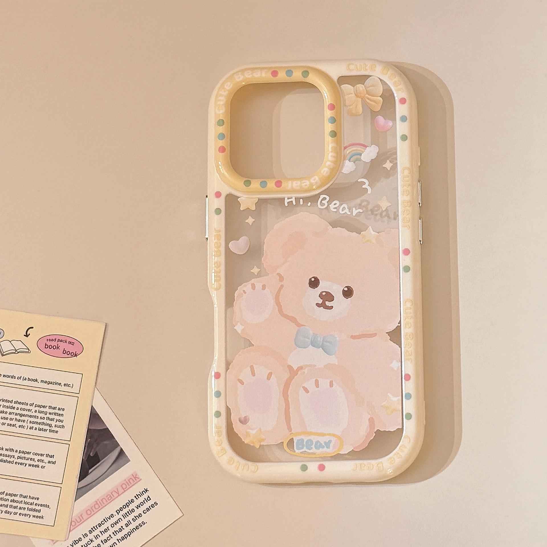 

Soft Cute Bear for Apple 17pro Max Mobile Phone Case Ins Style for IPhone15 Cartoon 11 Acrylic 13 Hard X/Xs