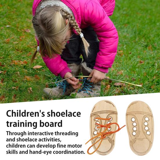 לוח תרגול קשירת שרוכים נעליים מעץ שטוח נעלי סניקרס צעצוע חינוכי לגיל הרך לקשירת שרוכים לילדים התפתחות מוקדמת השחלת שרוכים בנעליים