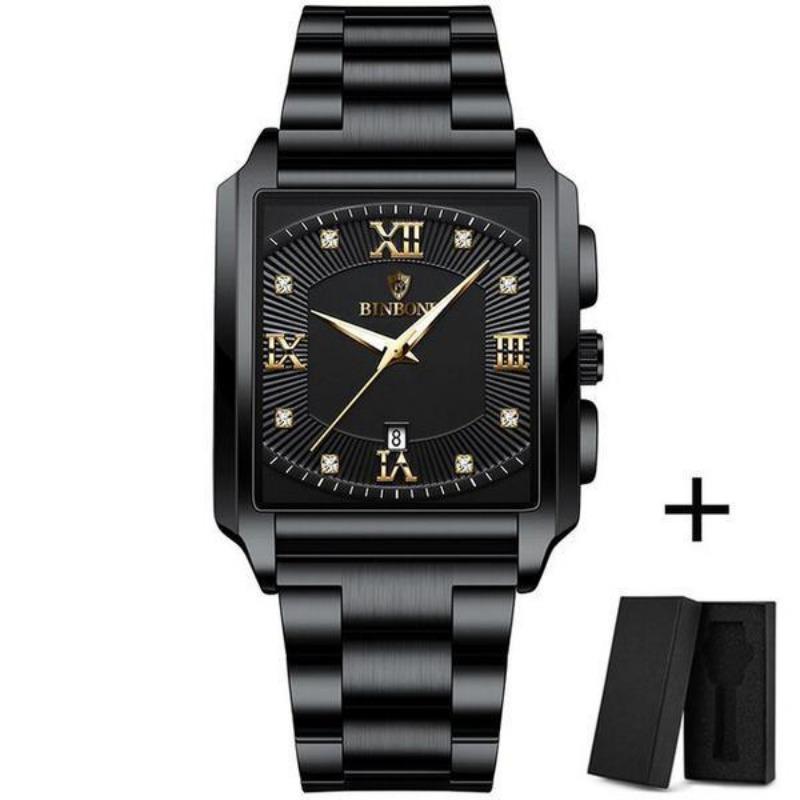 BINBOND Ceasuri de mână pentru bărbați, pătrate, rezistente la apă, originale de lux, din oțel inoxidabil
