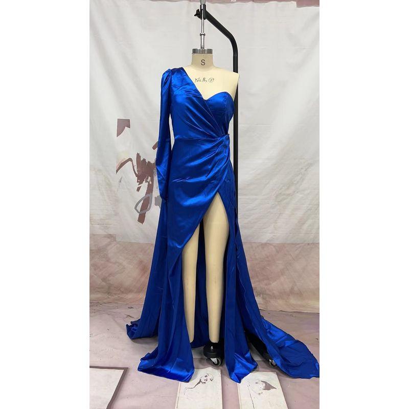 

2023 Платье из сатина с длинным рукавом, длинное банкетное вечернее платье Blue M