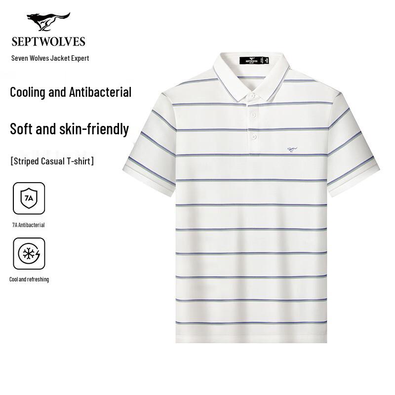 Septwolves Men s 7A Antibacterial Cool Feel Striped POLO T-shirt 180/96A