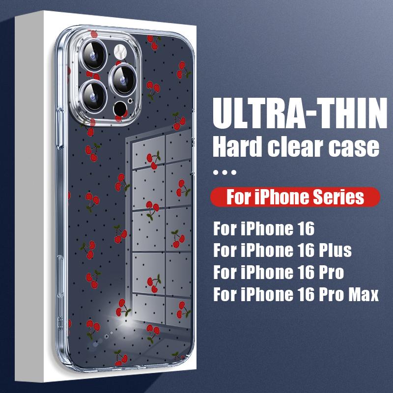 

Для iPhone 16 Plus 15 14 Pro 12 13 Pro Max 11 противоударный вишневый узор жесткий ПК прозрачный тонкий защитный чехол для телефона iPhone 11