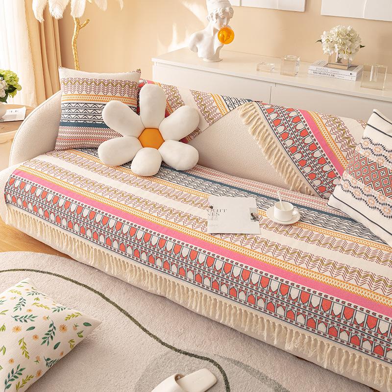 Cotton Linen Sofa Cushion Four Seasons Universal Bohemian Ethnic Ins Style Backrest Towel Full Cover Non-Slip Sofa Cover Slipcover