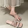 Black French fairy style low-heeled one-word slippers women's summer wear 2025 new models with skirts versatile cool slippers