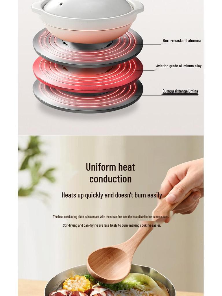 Removable Enamel Heat Conduction Plate: Prevents Pot Bottom Burn on Coal Gas Stoves and Offers Defrosting and Insulation.