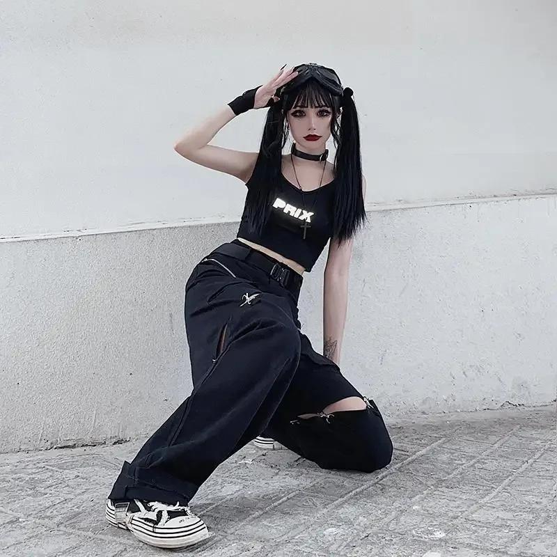 Odnímateľné nohavice Ženy Streetwear s vysokým pásom Sladké Cool Dievčatká Korejská móda Všestranné Ležérne Hip-hop Unisex jarné nohavice