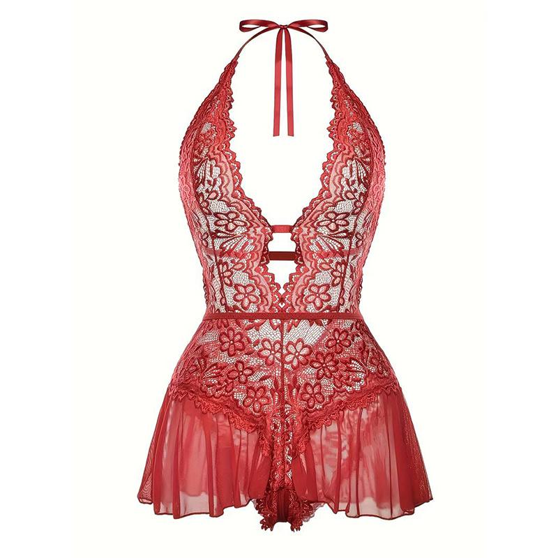 Crotchless Porno Lingerie for Women Neck Deep V Bra Sexy Backless Bodysuit Short Dress Underwear Sets Hot Women's Underwear Doll