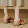 Wood Grain Thick Heel Thick Sole Cross with Slippers Women's Summer New Holiday Slope Heel Waterproof Table Soft Sole Roman Sandals