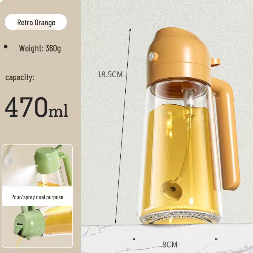 470ml Dual-Use Glass Oil Dispenser: Non-Drip, Press-Style Pour & Spray Bottle for Kitchen. жёлтый