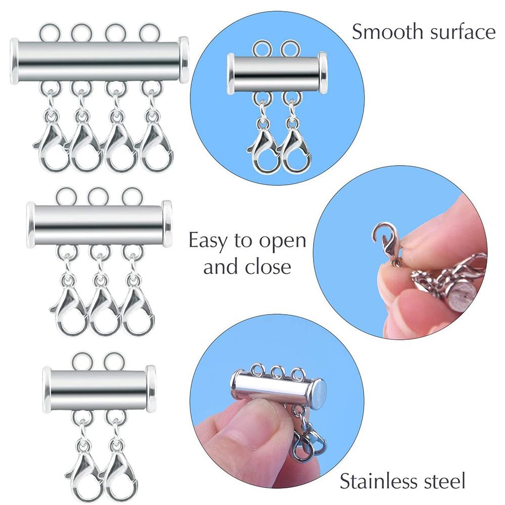 2 Stück mehrsträngige Halskette, mehrschichtig, Hummerverschluss, Schiebe-Magnet-Röhrenverbinder, Verschlüsse, Magnetischer Separator für Armband, Schmuckherstellung