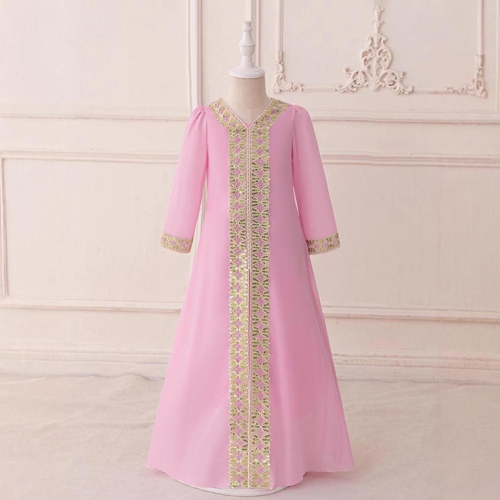 Elegant Chiffon Long Sleeve Arab-Inspired Dress for Holidays