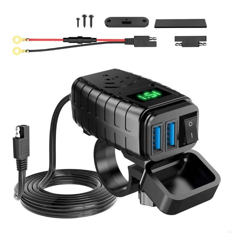 28GC Double USB QC3.0 Chargers with Display Switches ABS Motorcycle Accessories Waterproof Easy Install Charging Socket