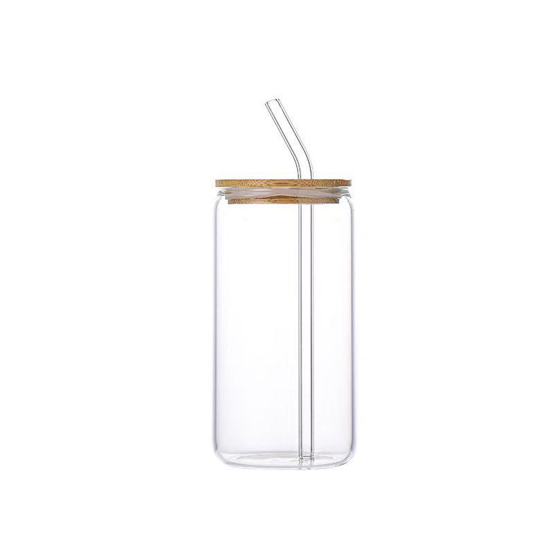 Borosilicate Glass Cola Cup with Bamboo Lid & Straw - Heat Resistant Coffee Cup