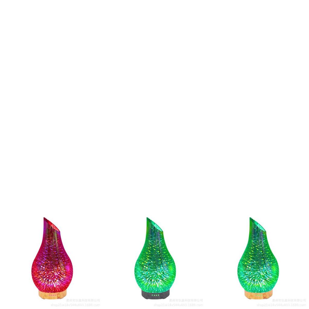 Kreativní 3D skleněný zvlhčovač vzduchu s ultrazvukovou studenou mlhou a vzhledem dřeva, pro domácí použití, 7barevné noční světlo, difuzér esenciálních olejů, tvar vázy