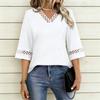 Women V Neck Short Sleeve Casual T Shirt Lace Trim Patchwork Relaxed Fit Lightweight Top for Everyday Wear