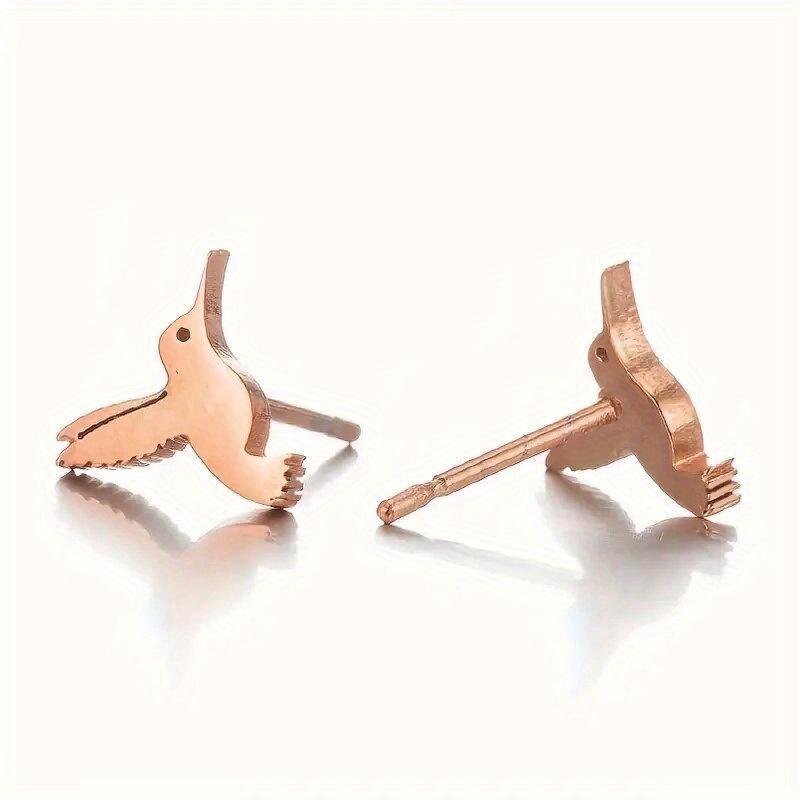 Silver Plated Hummingbird Stud Earrings, Minimalist Tiny Bird Studs, Dainty Animal Jewelry for Women