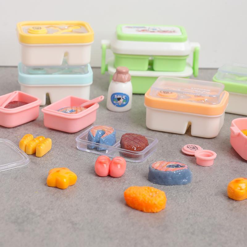 Dollhouse Simulation Mini Lunch Storage Box 1 Set Cartoon Kitchen Tableware for Kids Pretend Play Game Props