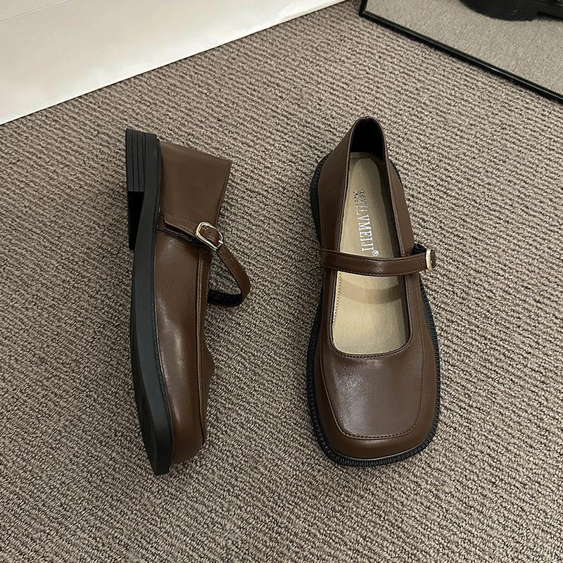 [Uncle Shoe] Spring 2025 skirt flat-soled single shoes small leather shoes women's niche belt formula head word new retro
