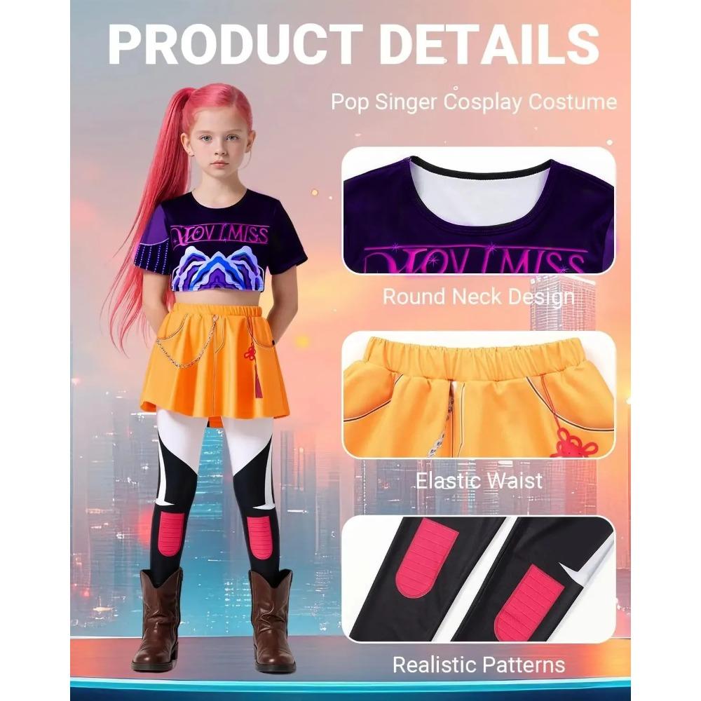 Mädchen Dämon Pop Sängerin Jäger Kostüm Bühnenoutfit Idol Kostüm, Kinder Halloween Kostüme Sänger Anführer Cosplay