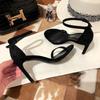 High heels women's 2025 new summer one-word strap stiletto black sexy fashion Roman Internet celebrity sandals ins