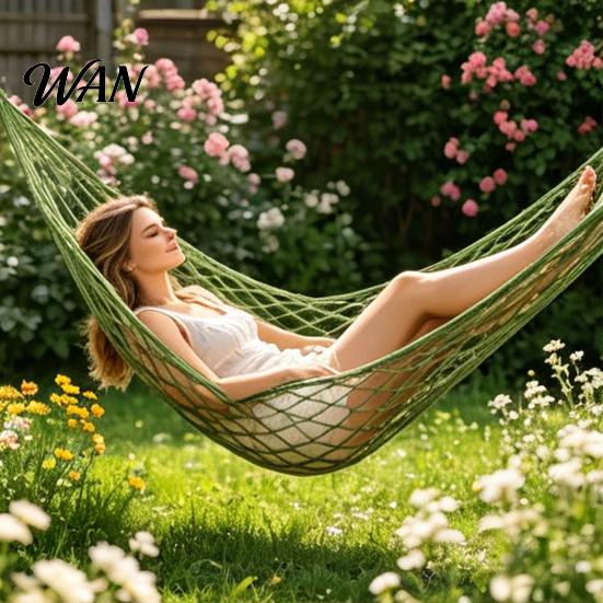 Portable Camping Hammock Outdoor with High-Tenacity Suspension Rope Mesh Lightweight Travel Swing Handwoven for Adults & Kids Compact