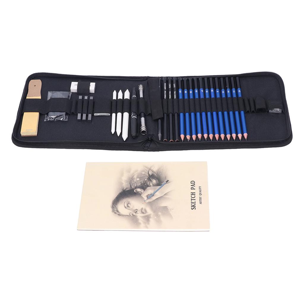 34-teiliges Zeichenstift-Set Skizzenbuch Bleistiftset Kunstbedarf für Anfänger Studenten Erwachsene