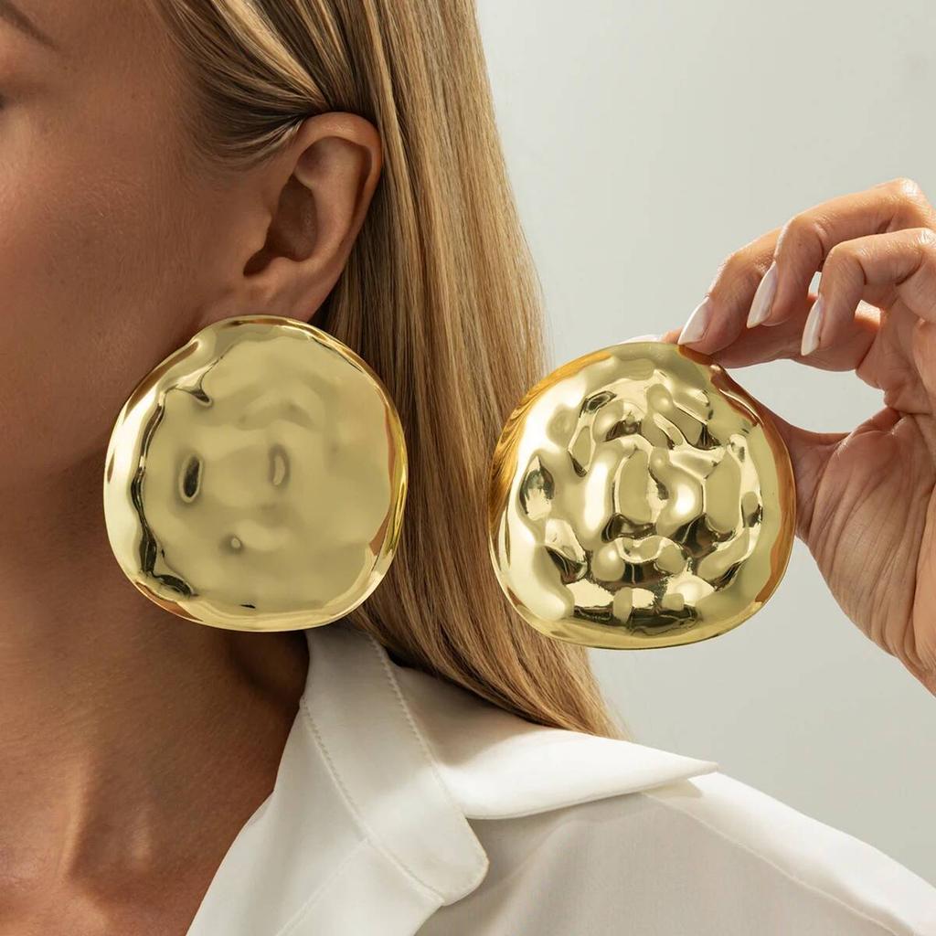Orecchini a Bottone Lava IngeSight.Z Esagerati Grandi Rotondi Superficie Liscia Donna Punk Geometria Irregolare Gioielli Accessori