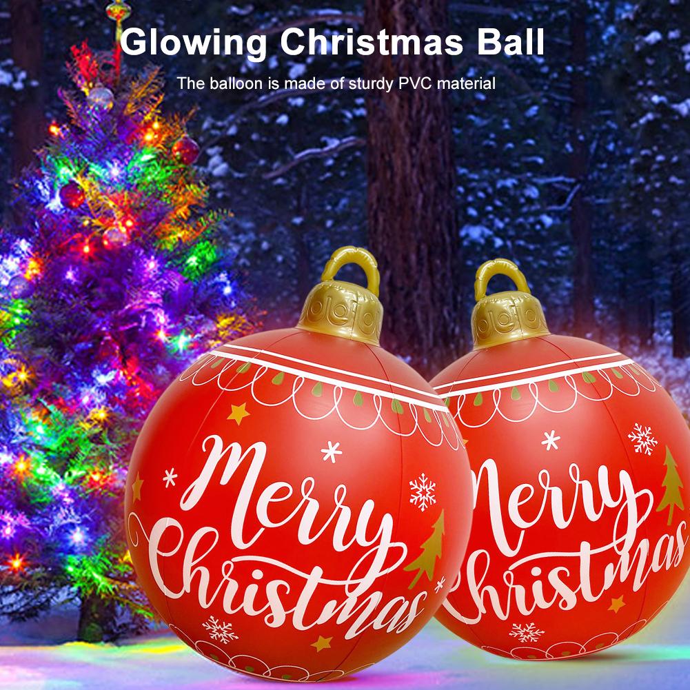24 Inch Light Up Inflatable Christmas Ball Ornaments PVC Christmas Inflatable Ball Outdoor Xmas Tree Decorated Balls Party Props