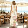 U-Neck Floral Sleeveless Maxi Dress,Lightweight Flowy Fabric,Loose Fit,Ideal for Beach Vacations & Summer Casual Wear,Chic & Elegant