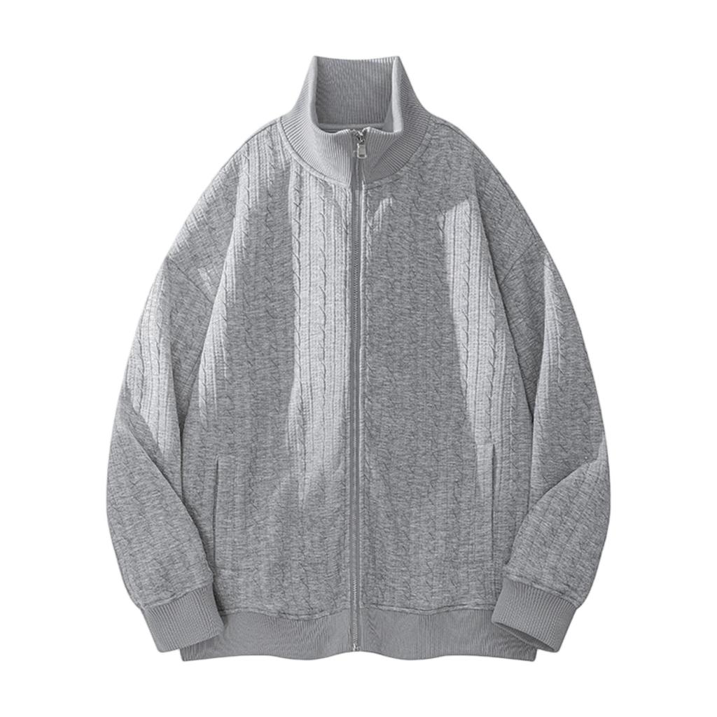 New Men's Hoodie With A Textured Stand-up Collar, Zipper Jacket, Knitted Double-layer Twisted Cardigan