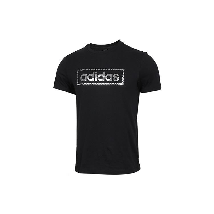 adidas Alphabet Printing Sports Stylish Round Neck Short Sleeve Black Men s DY8721 S