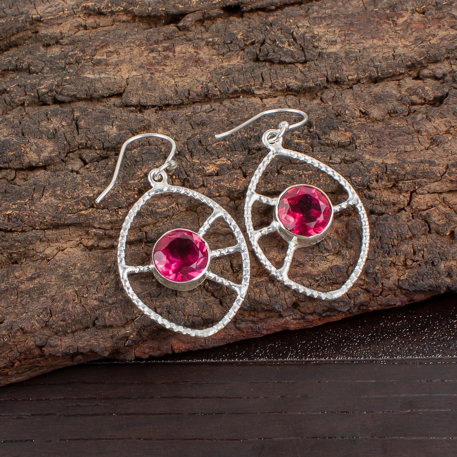 

Pink Tourmaline Gemstone 925 Sterling Silver Jewelry Handmade Hook Earrings2.00 EE-52-13