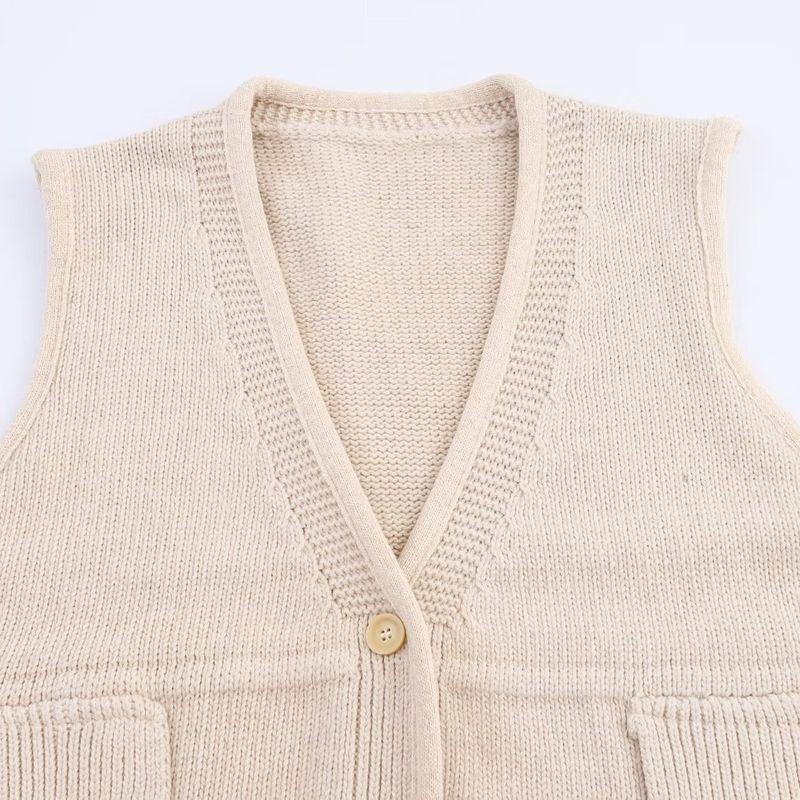 Zbzr Autumn New Women Clothes Western Style Fashion V-neck Knitted Wool Loose Cardigan Vest Vest Waistcoat