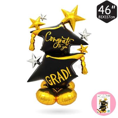 New Black Gold Graduation Balloon Standing 4D GRAD Foil Balloon Multifunctional Background Graduate Letters Balloon Graduation