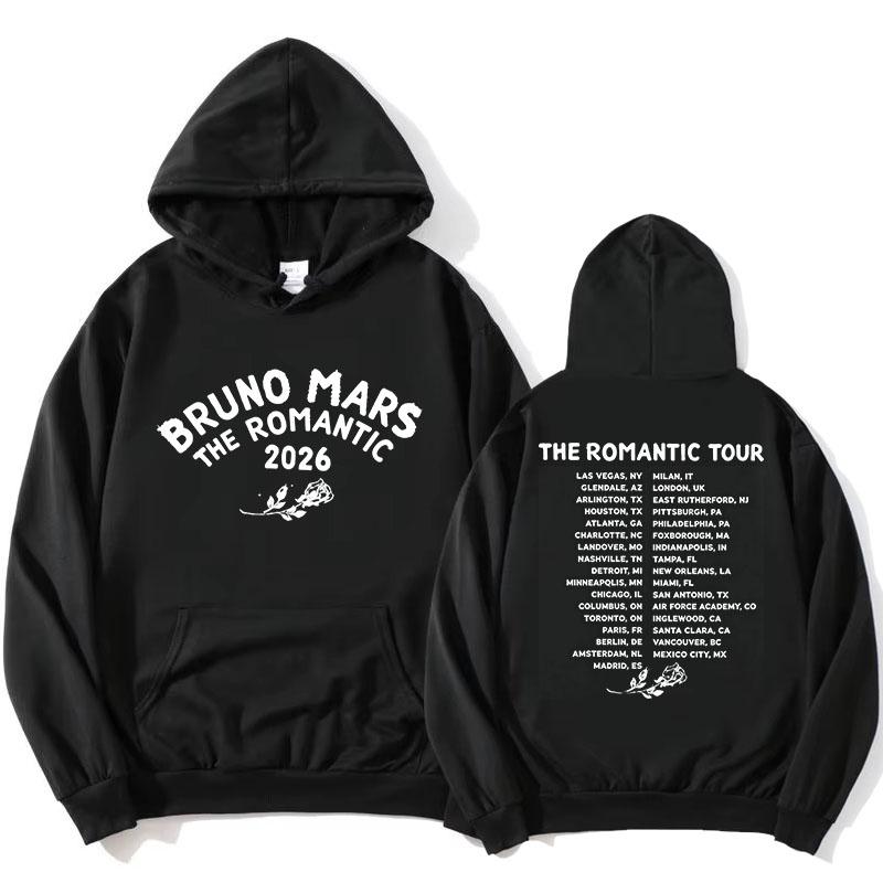 The Romantic Tour Hoodie BRUNO MARS Singer Design Sweatshirt Long Sleeve Loose Hooded Pullovers Women Men Clothing Print Merch