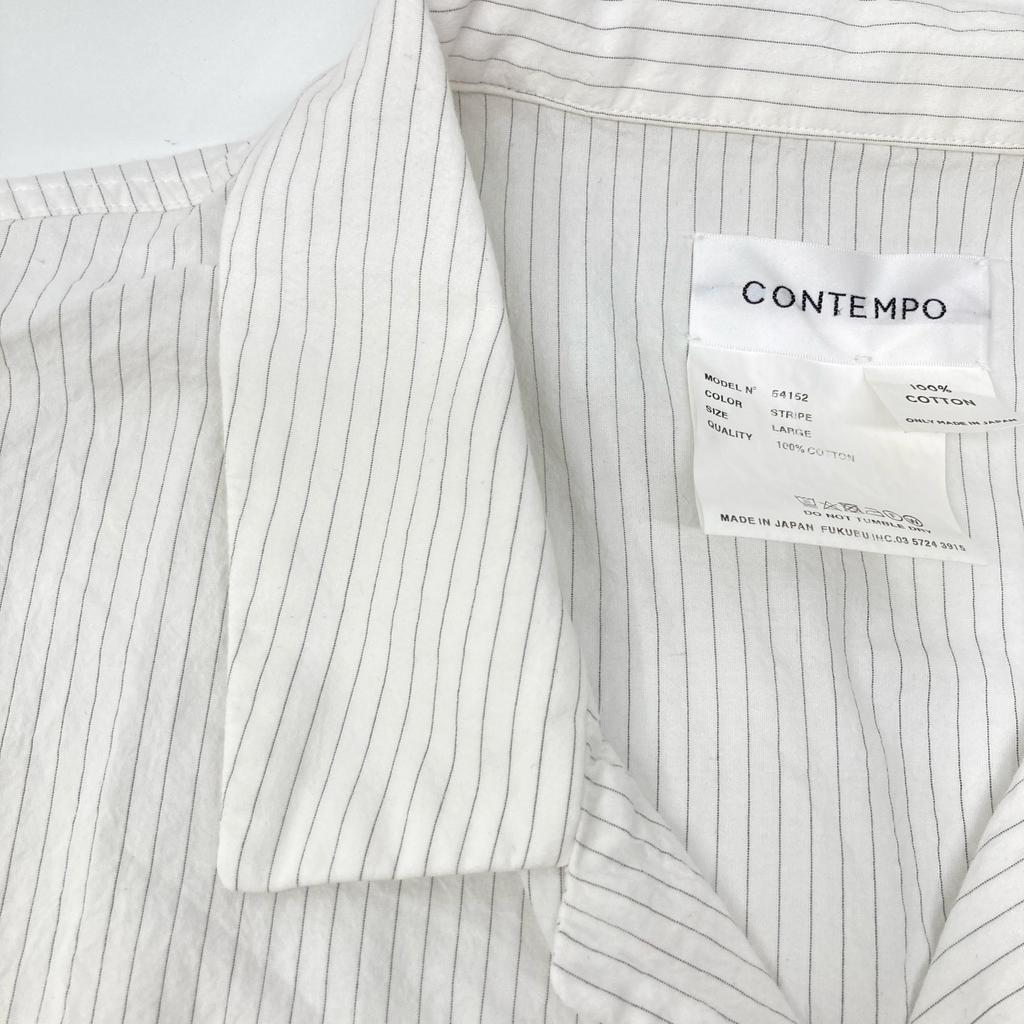 CONTEMPO White Stripe 54152 Cotton Open-Collar Shirt Tops L whiteUsed