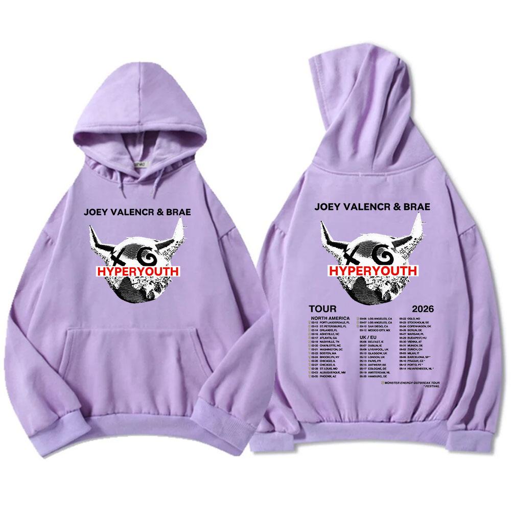 JOEY VALENCE & BRAE Hyperyouth Tour 2026 Hoodies Fleece Casual Long Sleeve Hooded Sweatshirt Heavy Mental Unisex Sudadera Merch