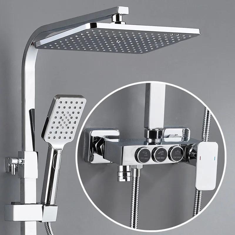 Hot Cold Bathroom Shower System Faucets 12 Inch Round Rain Shower Head Brushed Rose Gold Hot Cold Waterfall Bathroom Shower Set