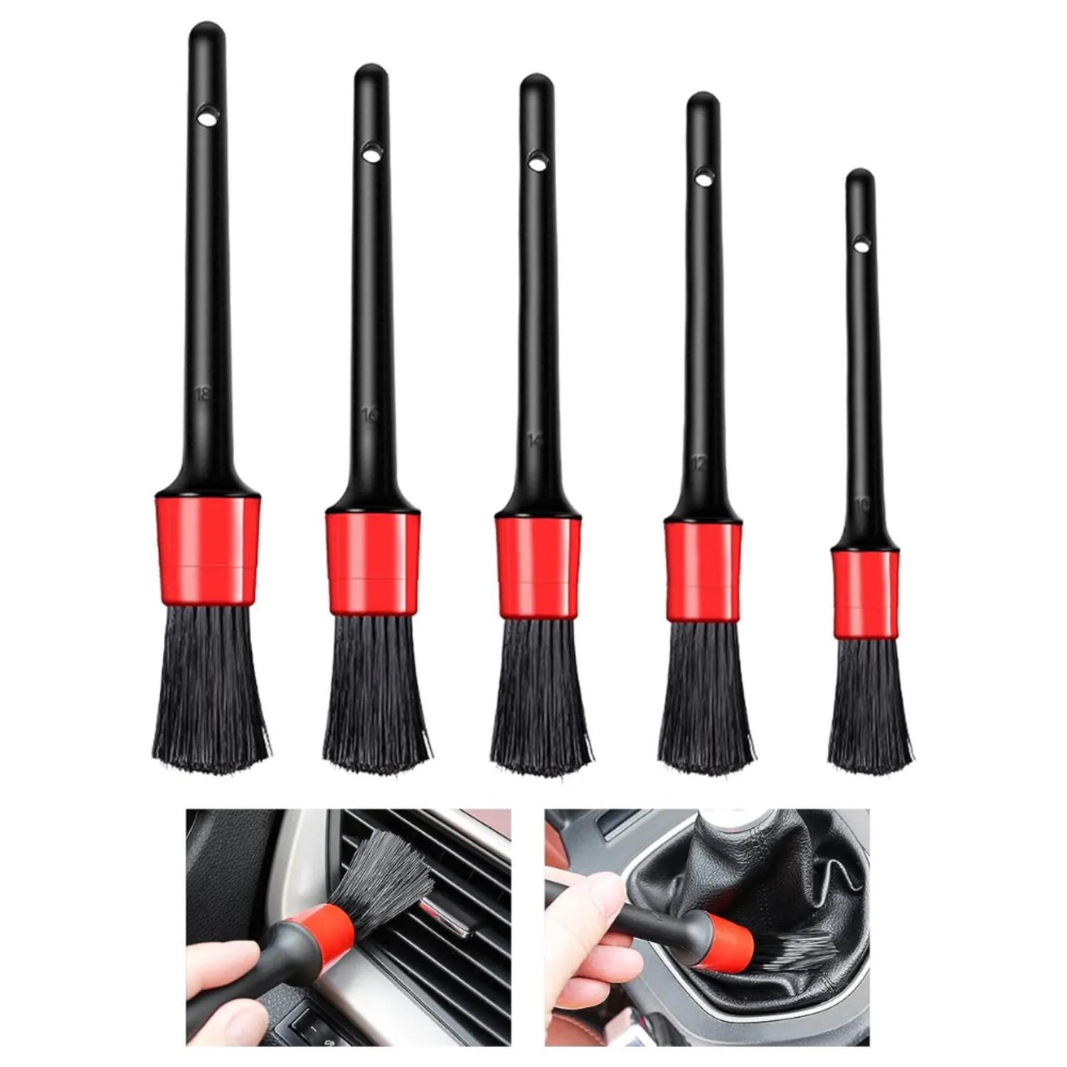 

5-Piece High-Quality Car Detailing Brush Set - Includes Different Sizes for Auto Washing & Air Conditioning Cleaning