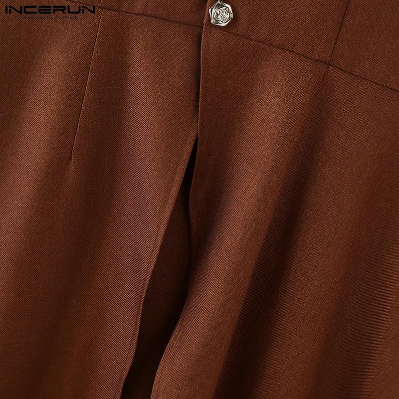 INCERUN Men Stand Neck Sleeveless Splits Irregular Casual Pleated Long Waistcoats