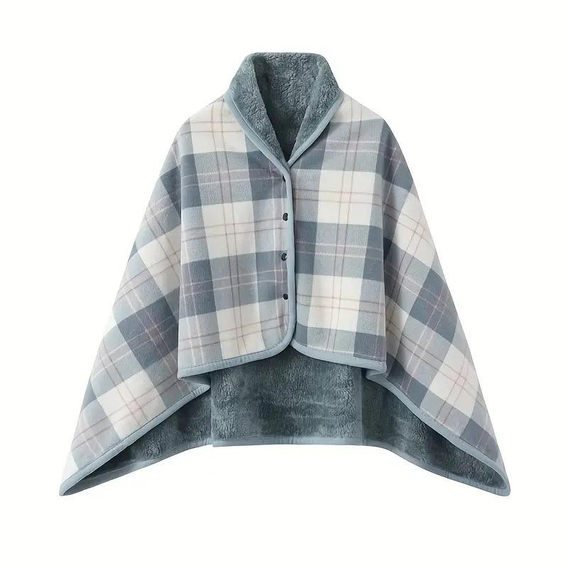 Thick Plaid Wearable Blanket Adults Warm Winter Soft Breathable Fleece With Button For Office/Travel/Home/Camping