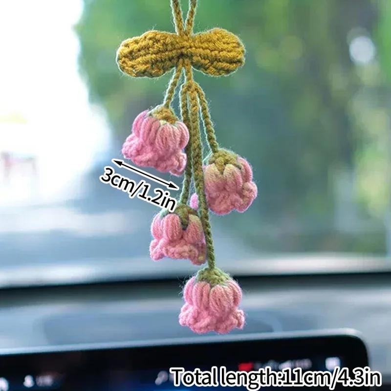 Flowers Crochet Plant Keychain Artificial Flowers Hanging Decoration Wedding Mother'S Day Gift Car Pendant Keychain Knit Flower