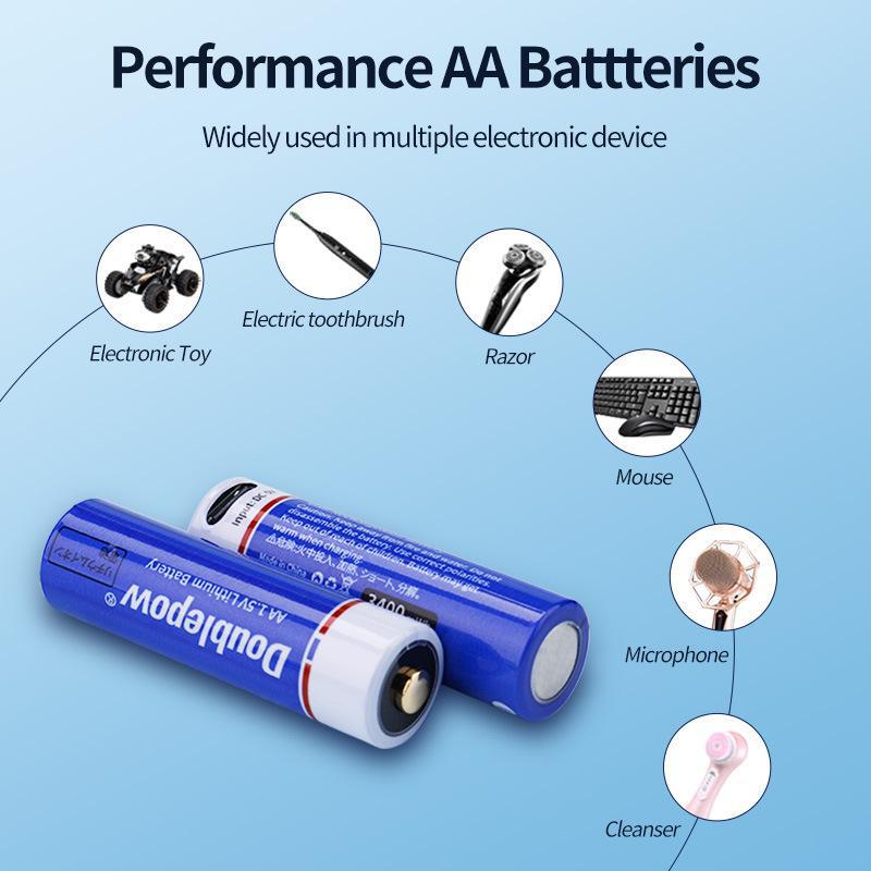 Pack of Double No. 5 Rechargeable Lithium Batteries, 1.5V, Fast-Charge.