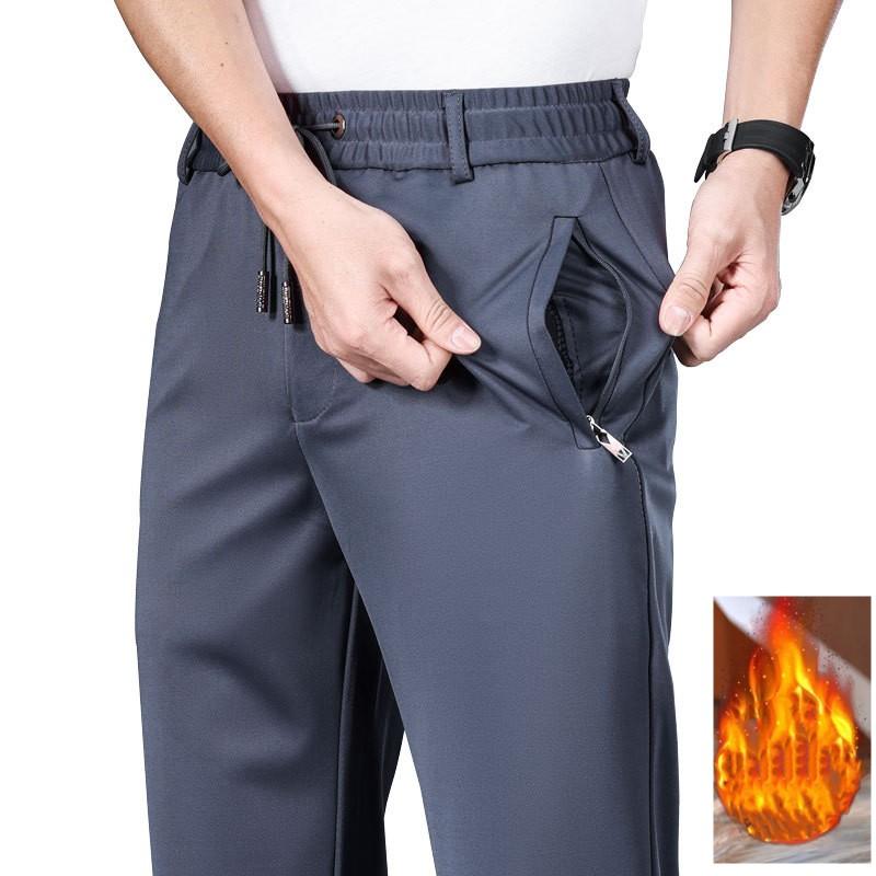 Men's Spring and Autumn Loose Plus Size Straight Elastic Pants Winter Youth Business Casual Solid Padded Pants
