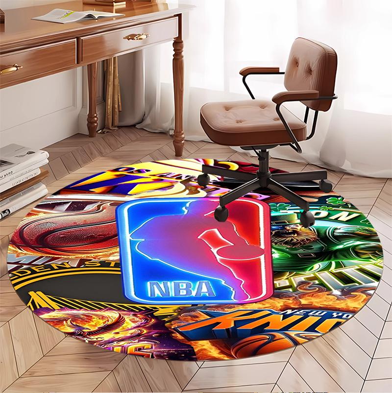 NBA Basketball Pattern Round Rug, Indoor/Outdoor Mat, for Picnic, Gameroom, Bedroom, Office, Living Room, Home Decor Carpet, Birthday Gift
