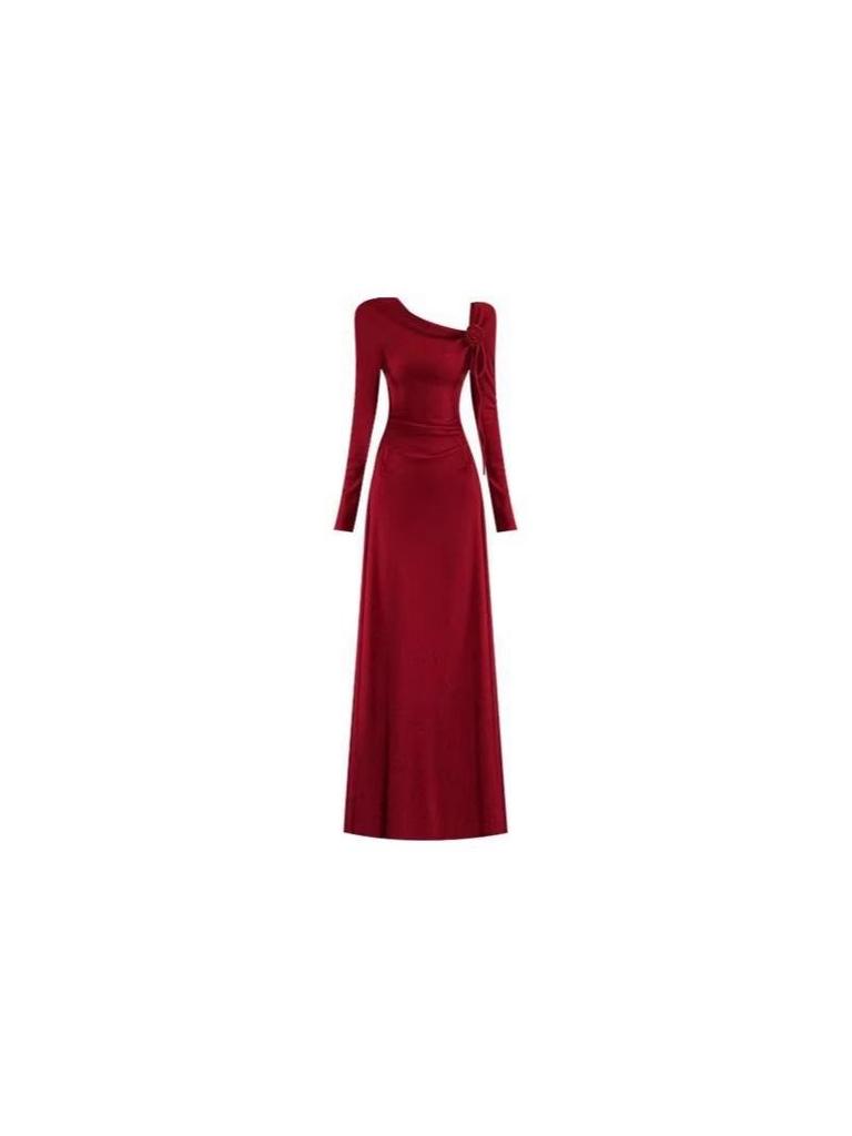Elegant Young Lady's Chic Early Autumn & Winter Red Dress - New Year Collection