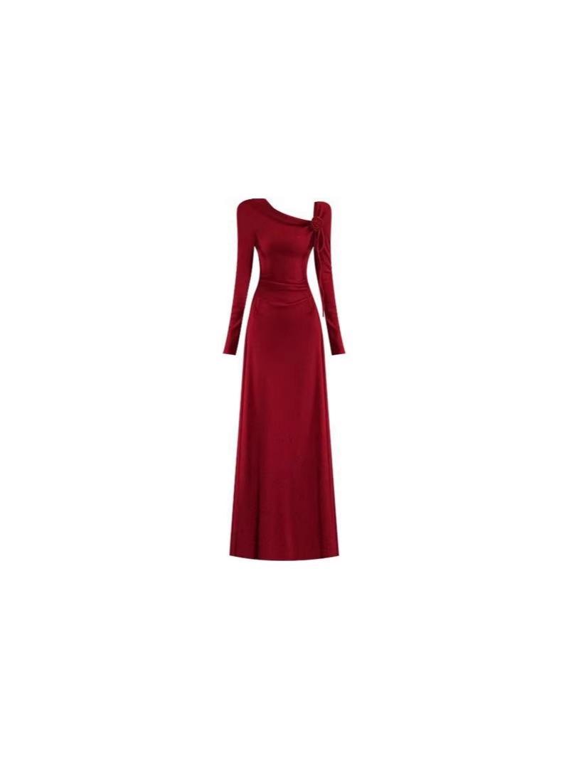 

Elegant Young Lady s Chic Early Autumn & Winter Red Dress - New Year Collection S красный