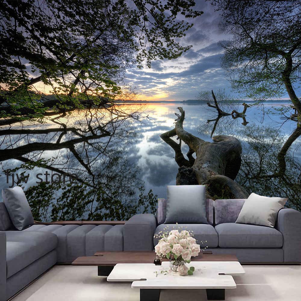 Home Decor Forest Night Ceiling Forest Tapestry Wall Hanging Psychedelic Tree and Moon Fabric Tapestry Tapiz