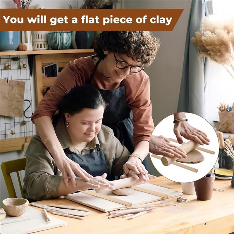 B97A-10 Pcs Pottery Tool Clay Tools Set, Rolling Mud Stick Guide, 5 Size Mudboard Wooden Strips
